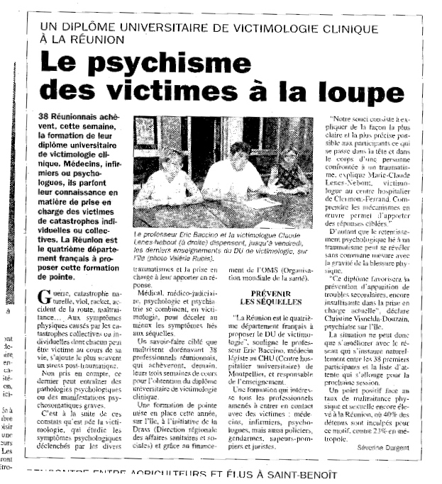 2002 – Article de Presse sur le 1er D.U. – TPS  Traitement du Psycho